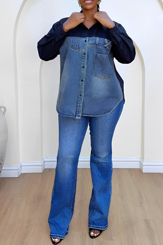 Lässiges Set aus Hemd und Jeans mit Denim-Stickerei