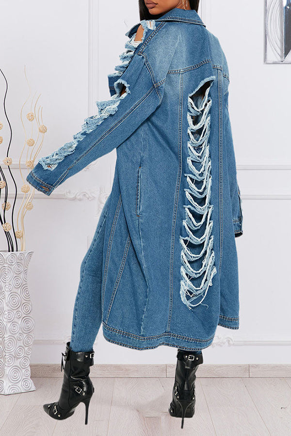 Casual Ripped Single Breasted Denim Jacket