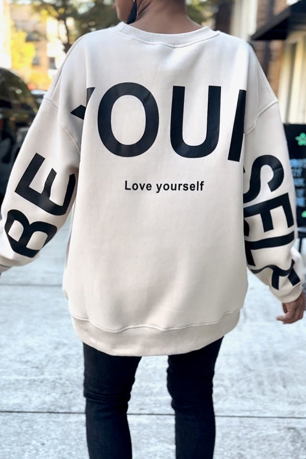 Casual Round Neck Letter Graphic Sweatshirt