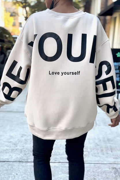 Casual Round Neck Letter Graphic Sweatshirt