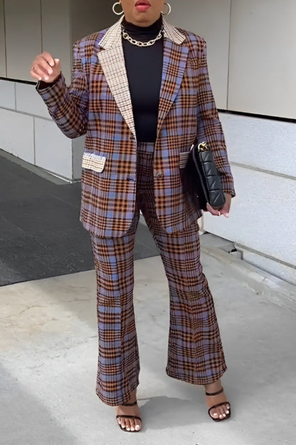 Vintage Colorblock Plaid Blazer & Pants Set