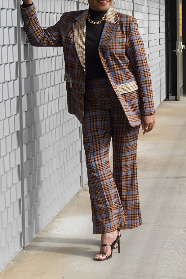 Vintage Colorblock Plaid Blazer & Pants Set