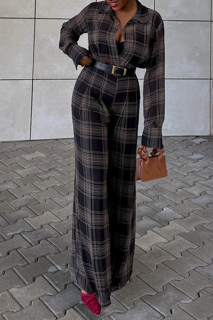 Casual Plaid Single Breasted Shirt & Pants Set