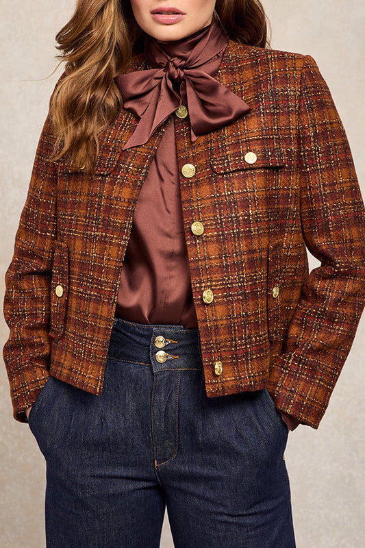 Classic Vintage Plaid Round Neck Jacket