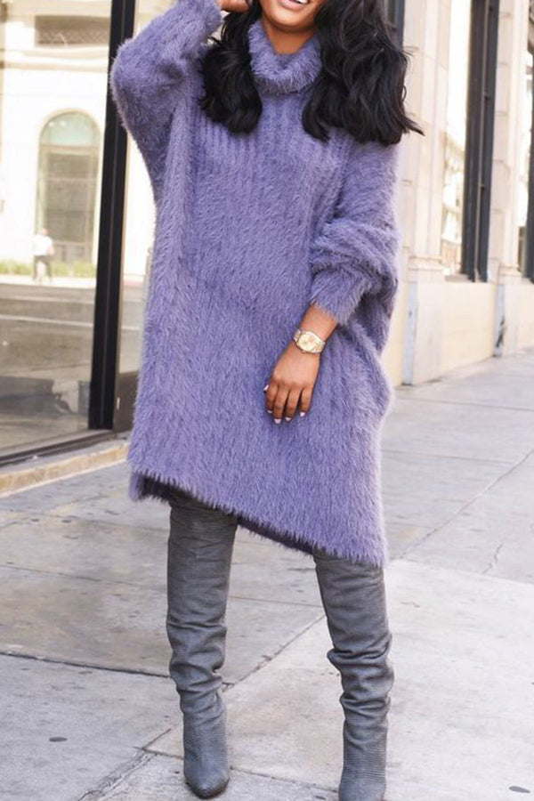 Casual Cozy High Neck Cable Knit Dress