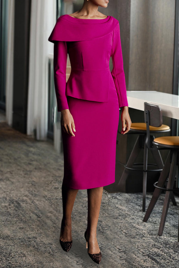 Chic Oblique Neck Ruched Tailoring Midi Dress