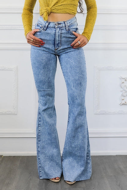 Classic Solid High Rise Flare Jeans