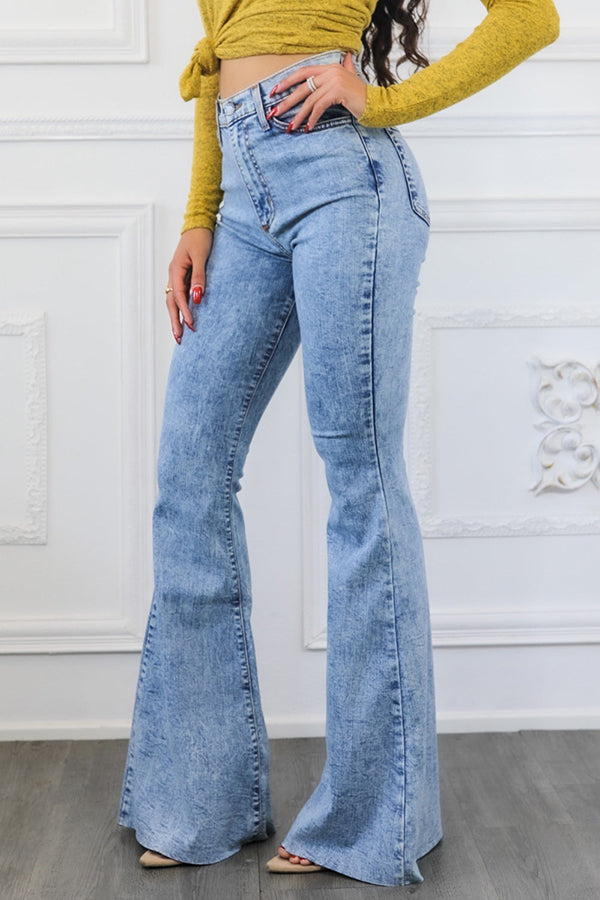 Classic Solid High Rise Flare Jeans