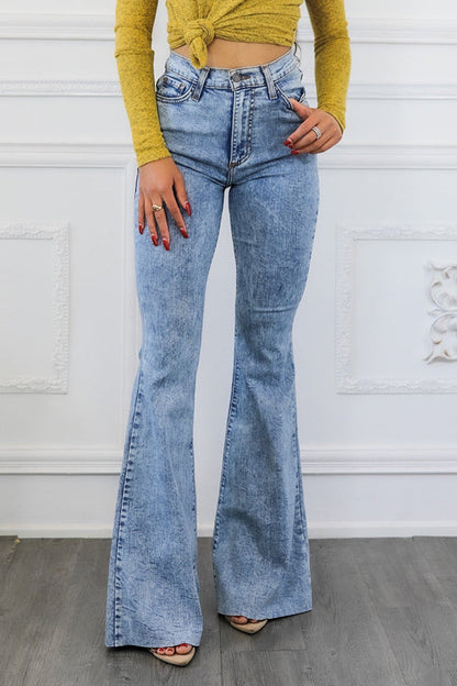 Classic Solid High Rise Flare Jeans