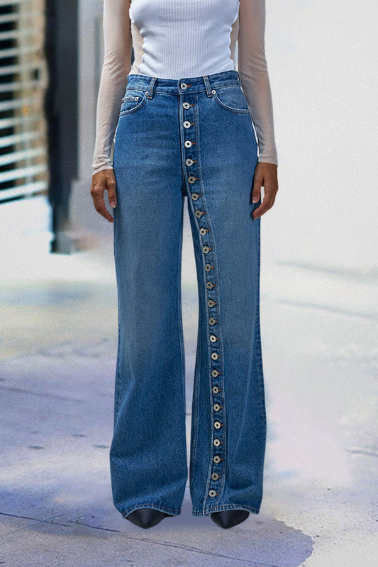 Casual Button Up Wide Leg Jeans