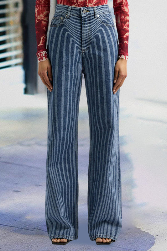 Casual Morphing Striped Printed Wide-leg Jeans