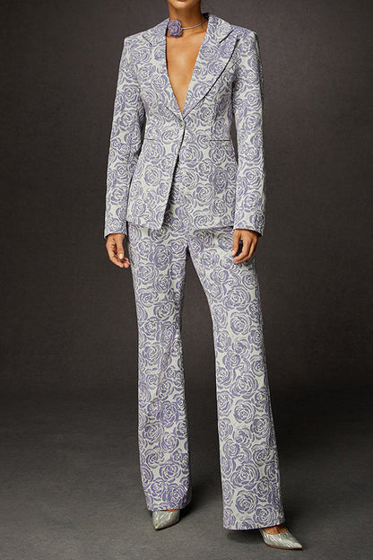 Chic Peak Collar Floral Print Blazer & Pants Set