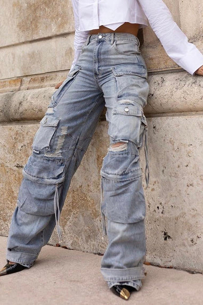 Stylische Street Utility Distressed Cargo Jeans