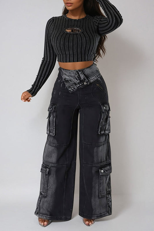 Stylish Three Dimensional Wide Leg Jeans