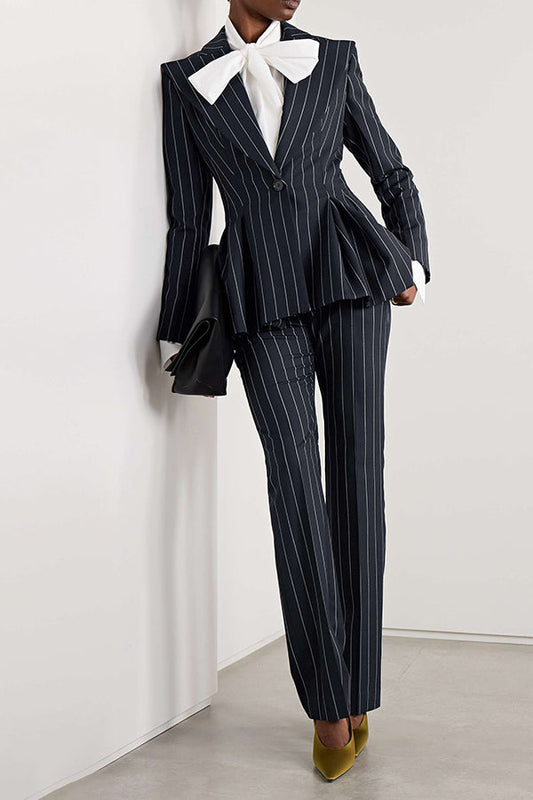 Classic Striped Oversized Lapel Neck Blazer &  Pants Set