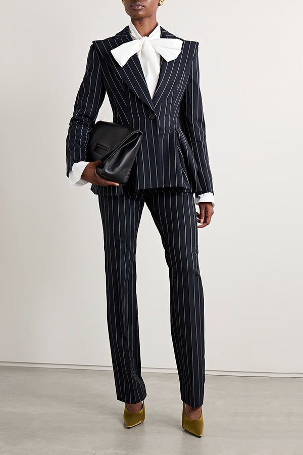 Classic Striped Oversized Lapel Neck Blazer &  Pants Set