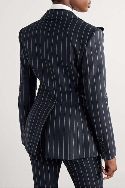 Classic Striped Oversized Lapel Neck Blazer &  Pants Set