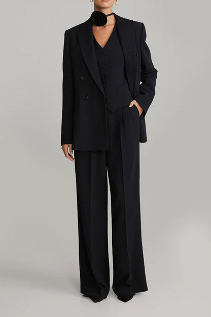 Chic Double Breasted Solid Blazer & Tailored Pants Set