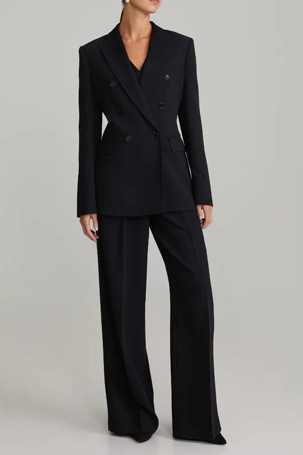 Chic Double Breasted Solid Blazer & Tailored Pants Set