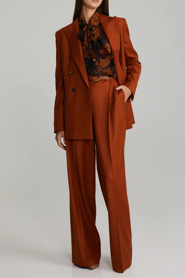 Chic Double Breasted Solid Blazer & Tailored Pants Set