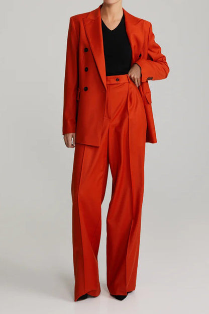 Chic Double Breasted Solid Blazer & Tailored Pants Set