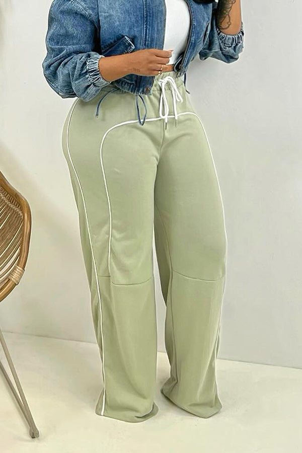 Casual Contrast Color Edge Wide Leg Pants