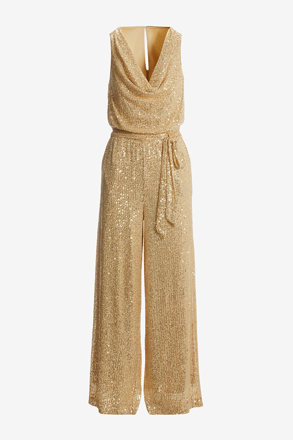 Chic Shiny Sequin Cowl Neck Jumpsuit