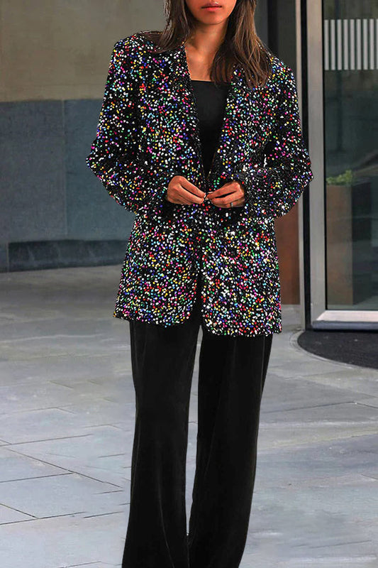 Stylish Color Sequinned Evening Blazer