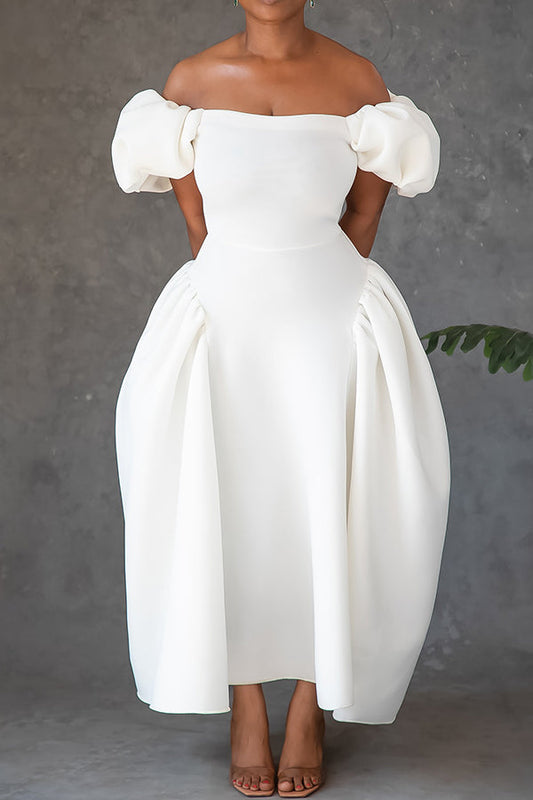 Elegant Off Shoulder Cocoon Hem Maxi Dress