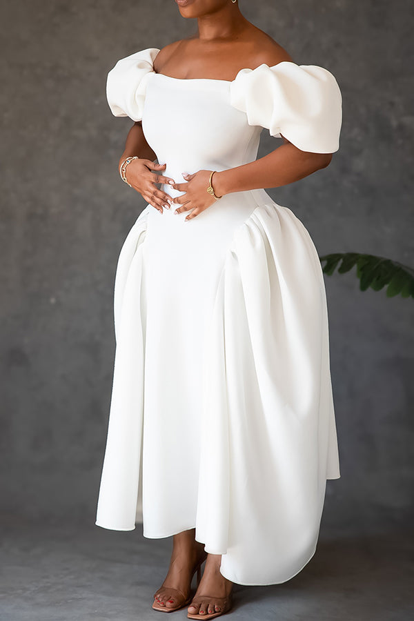 Elegant Off Shoulder Cocoon Hem Maxi Dress