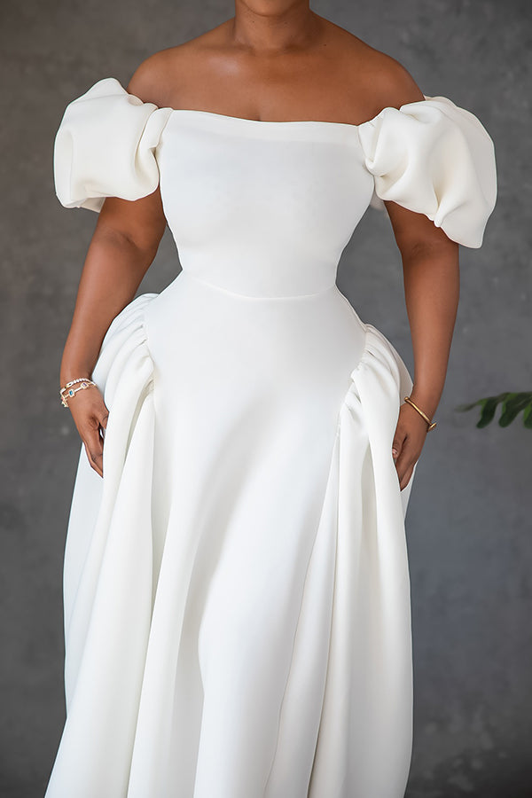 Elegant Off Shoulder Cocoon Hem Maxi Dress