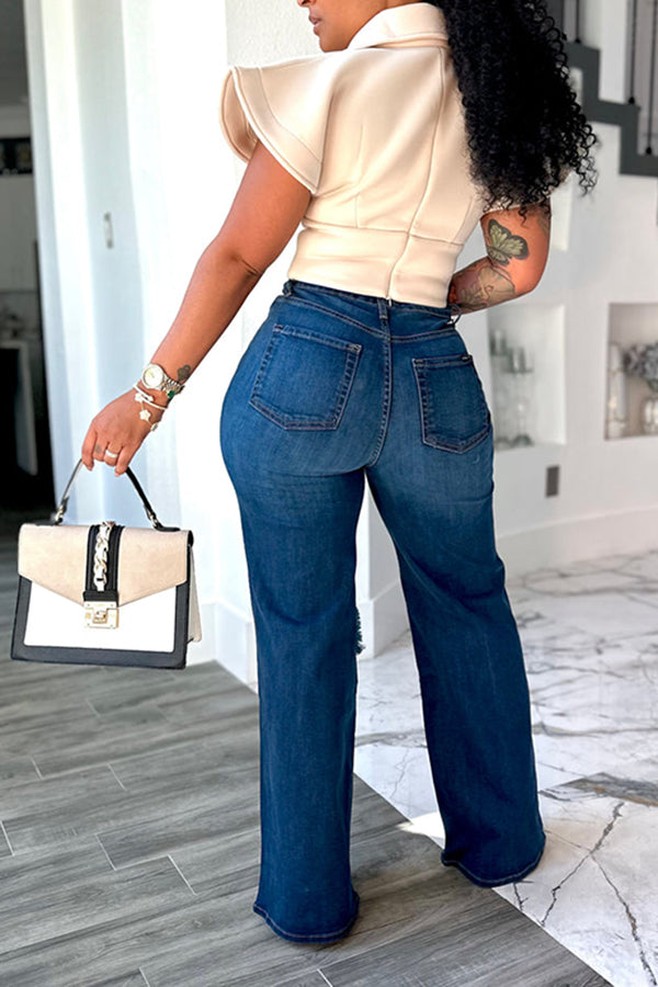 Casual Ripped Classic Wide Leg Jeans