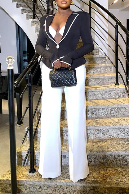 Stylish Colorblock Blazer & Tailored Pants Set