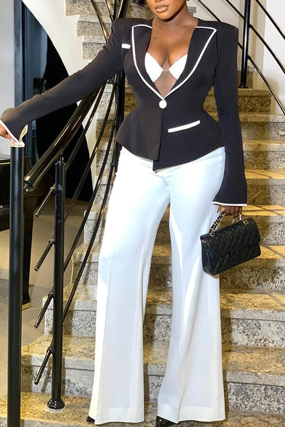 Stylish Colorblock Blazer & Tailored Pants Set