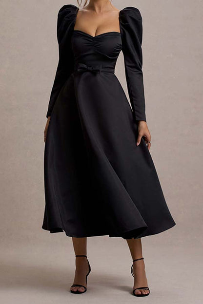 Elegant Sweetheart Collar Gigot Sleeve Midi Dress