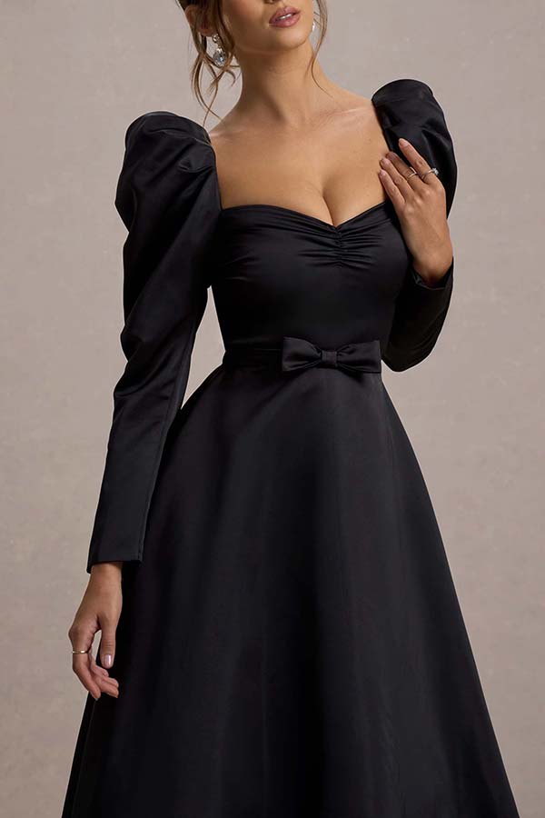 Elegant Sweetheart Collar Gigot Sleeve Midi Dress