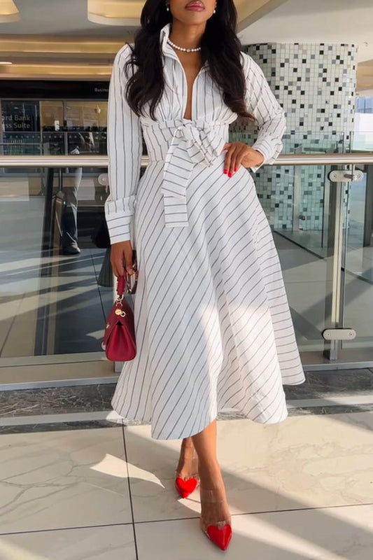 Elegant Striped Shirt & A-Line Skirt Set