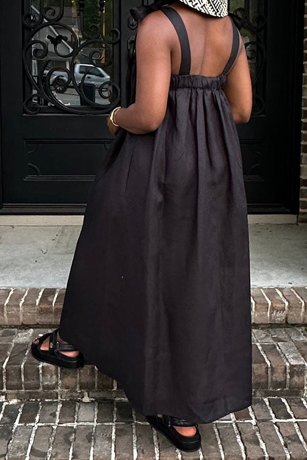 Casual Tie Shoulder Slant Pocket Maxi Dress