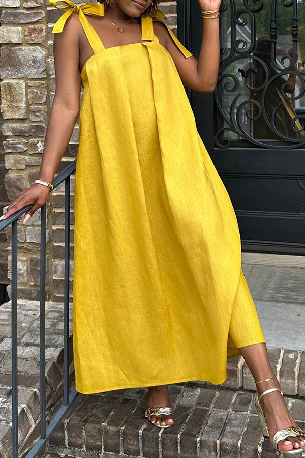 Casual Tie Shoulder Slant Pocket Maxi Dress