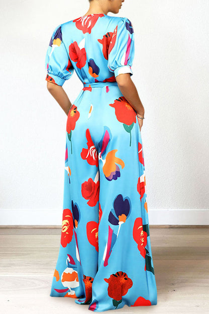 Stylish Multi Print Belted Jumpsuit