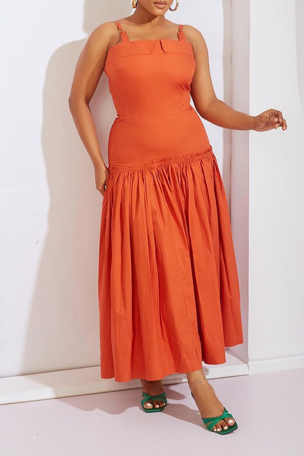 Stylish Sleeveless Ruffle Hem Dress Orange