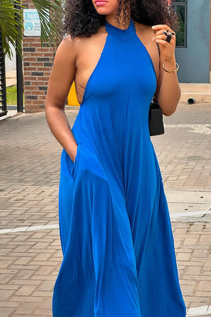 Casual Solid Color Halter Jumpsuit