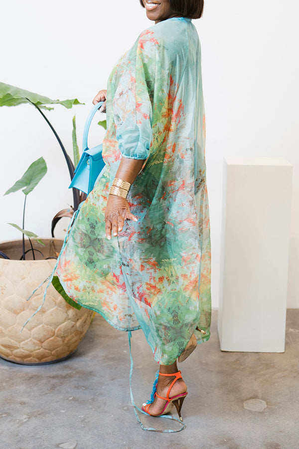 Summer Versatile Print Drawstring Kaftan