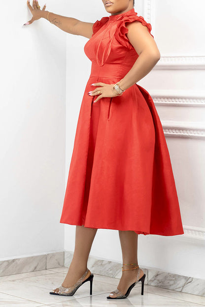 Ruffle Cap Sleeve Side Pocket A-line Dress