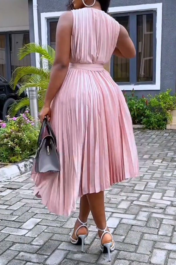 Fashion Pleated Asymmetrical Hem Dress