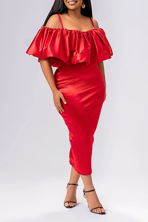 Stylish Cold Shoulder Ruffle Hem Dress