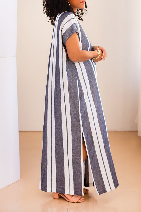 Casual Striped Side Seam Slit Dress