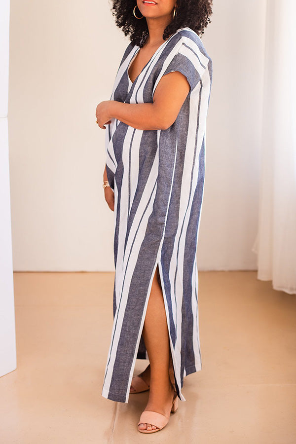 Casual Striped Side Seam Slit Dress