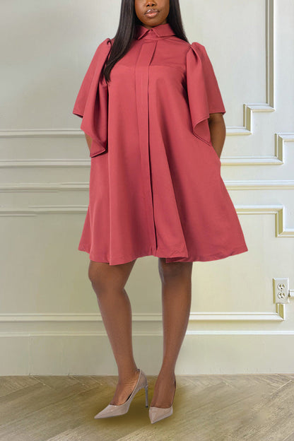 Chic Flutter Sleeve Pockets Dress