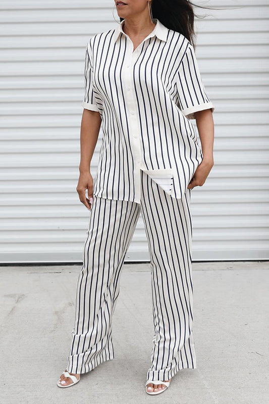 Casual Striped Half Sleeve Shirt & Pants Set